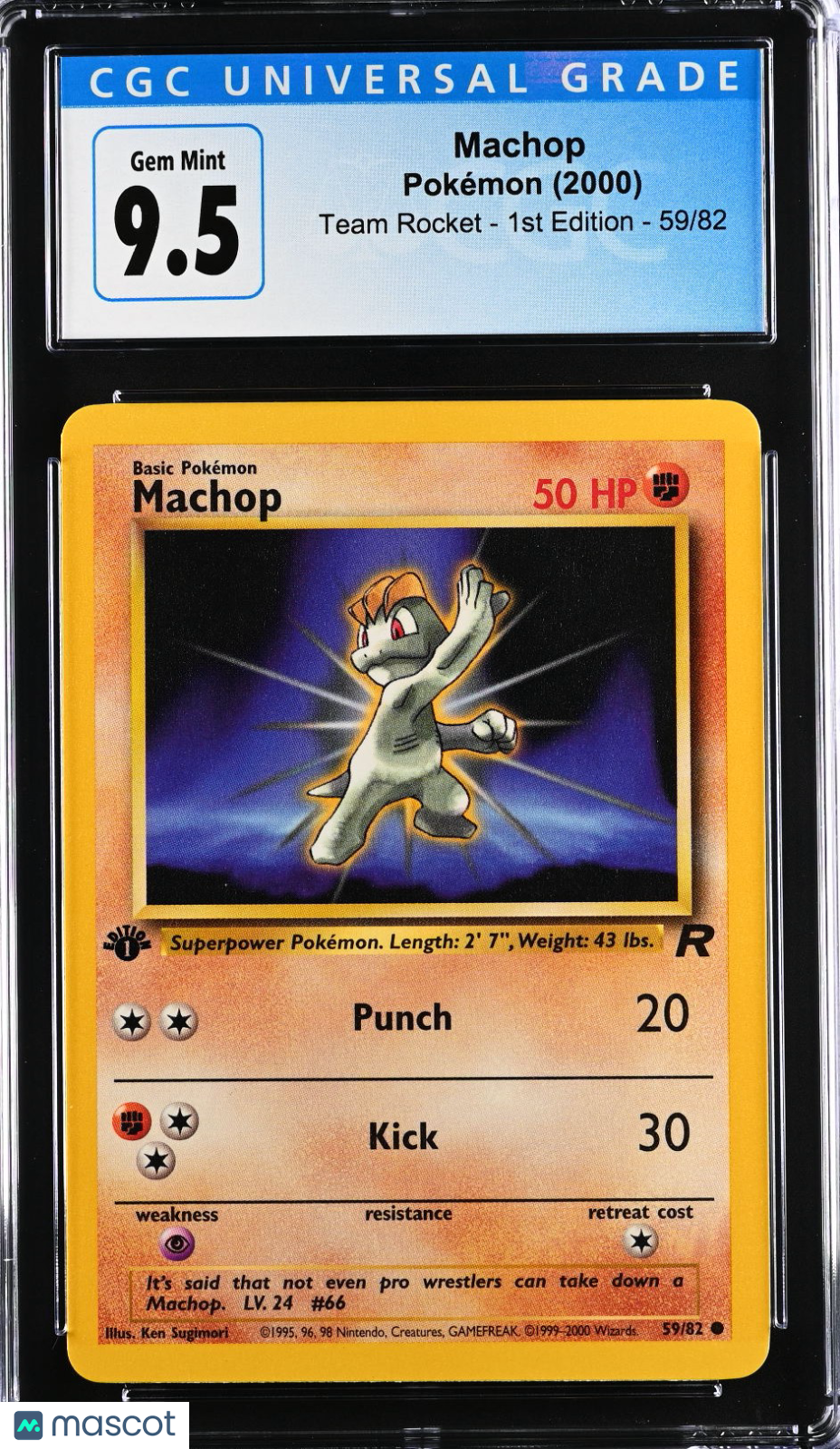 Pokemon TCG—Machop #59/82 2000 Team Rocket—common Regular 1st Edition CGC 9.5