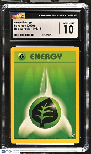2000 Pokemon—Grass Energy #108/111 Neo Genesis—Common Nonholo CGC 10