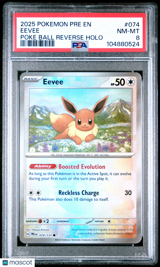 2025 Pokemon TCG Eevee Prismatic Evolutions #074 Poke Ball Reverse Holo PSA 8