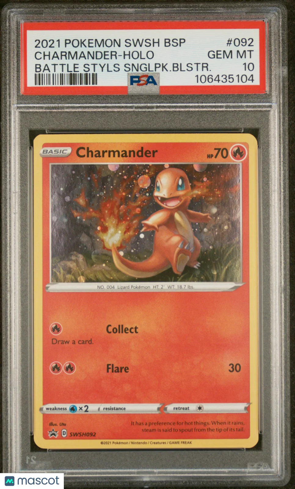 2021 Pokemon Charmander Swsh Black Star Promo #092 PSA 10 - Papa Joey's Collectibles