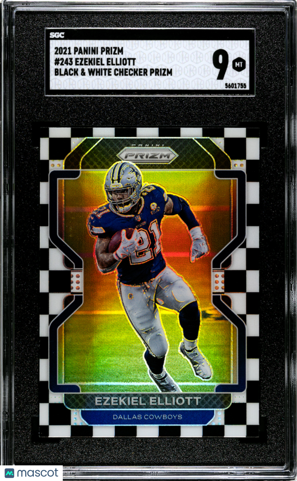 2021 Panini Prizm Football Ezekiel Elliott Black & White Checker #243 SGC 9