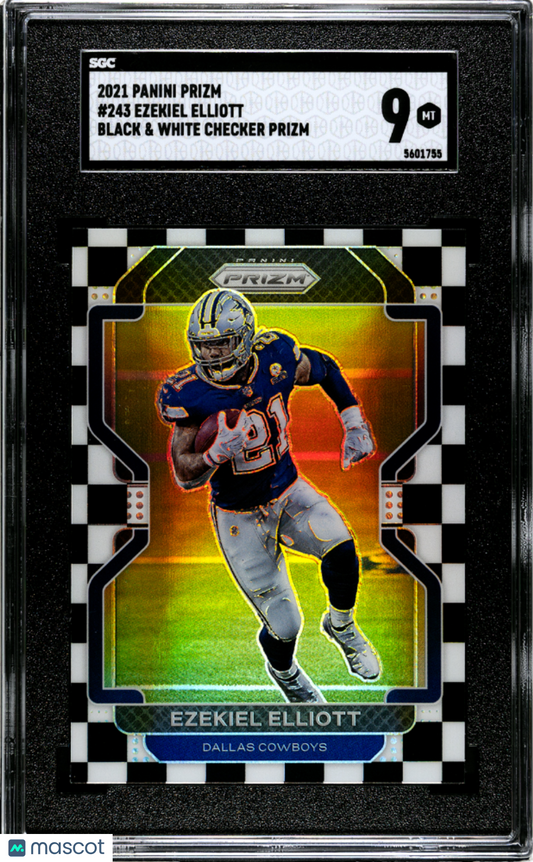 2021 Panini Prizm Football Ezekiel Elliott Black & White Checker #243 SGC 9