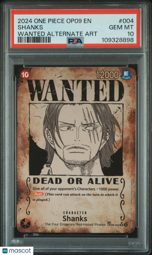 2024 One Piece TCG—Shanks #004 One Piece Op09—SR Holo PSA 10