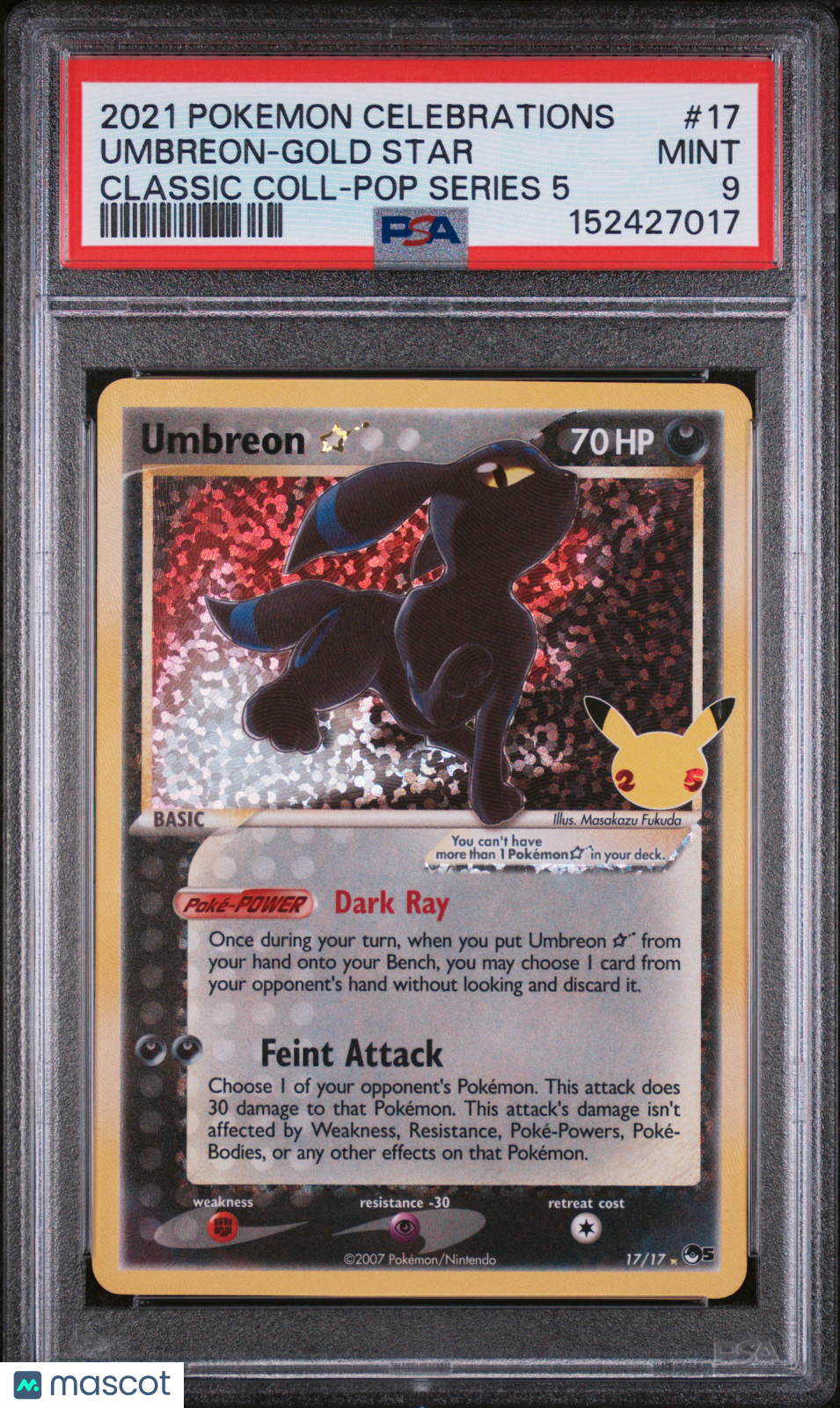 2021 Pokemon—Umbreon-Gold Star #17 Celebrations Classic Collection— RH PSA 9