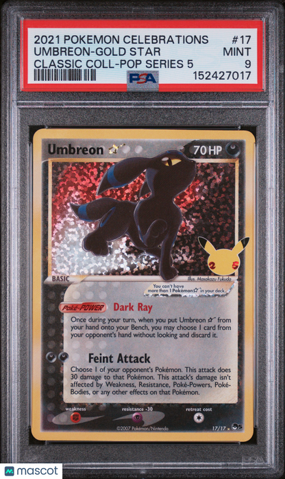 2021 Pokemon—Umbreon-Gold Star #17 Celebrations Classic Collection— RH PSA 9