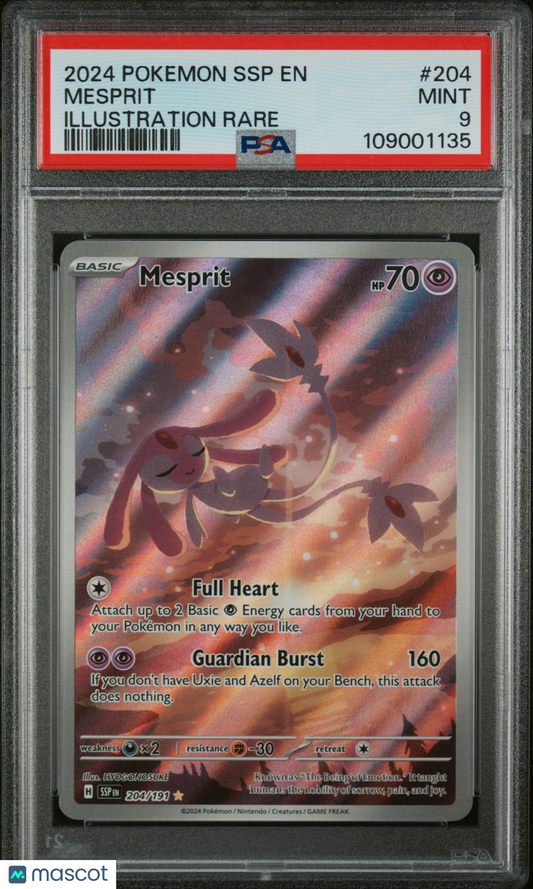 Mesprit 2024 Pokemon SSP EN-Surging Sparks #204 Illustration Rare PSA 9