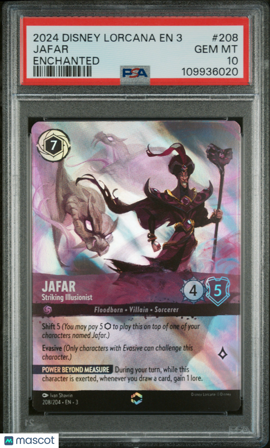 Jafar 2024 Disney Lorcana EN 3-Into The Inklands #208 Enchanted PSA 10