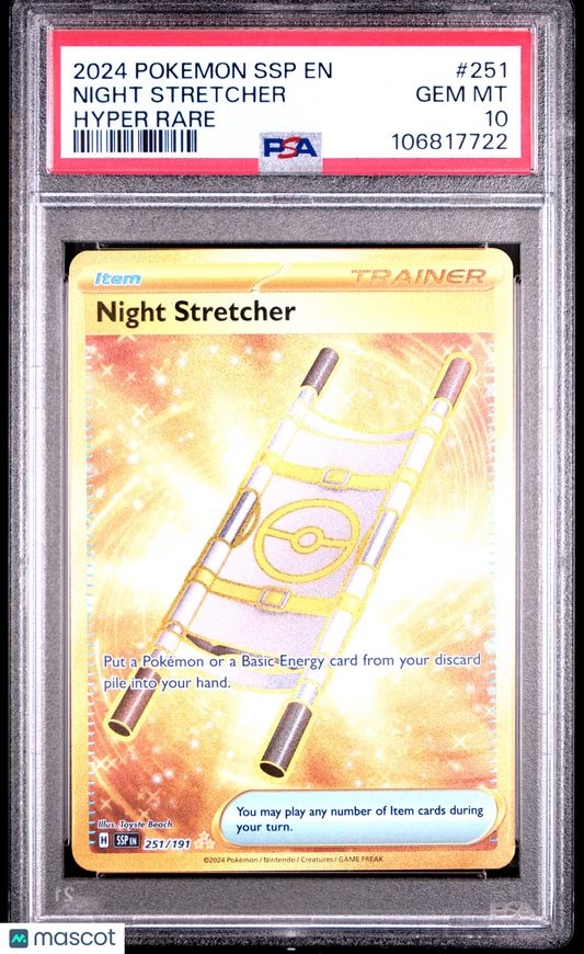 Pokemon TCG Night Stretcher 2024 Pokemon SSP EN-Surging Sparks #251 Hyper Rare PSA 10