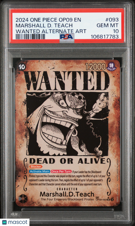 One Piece Marshall D. Teach #093 Wanted Alternate Art PSA 10