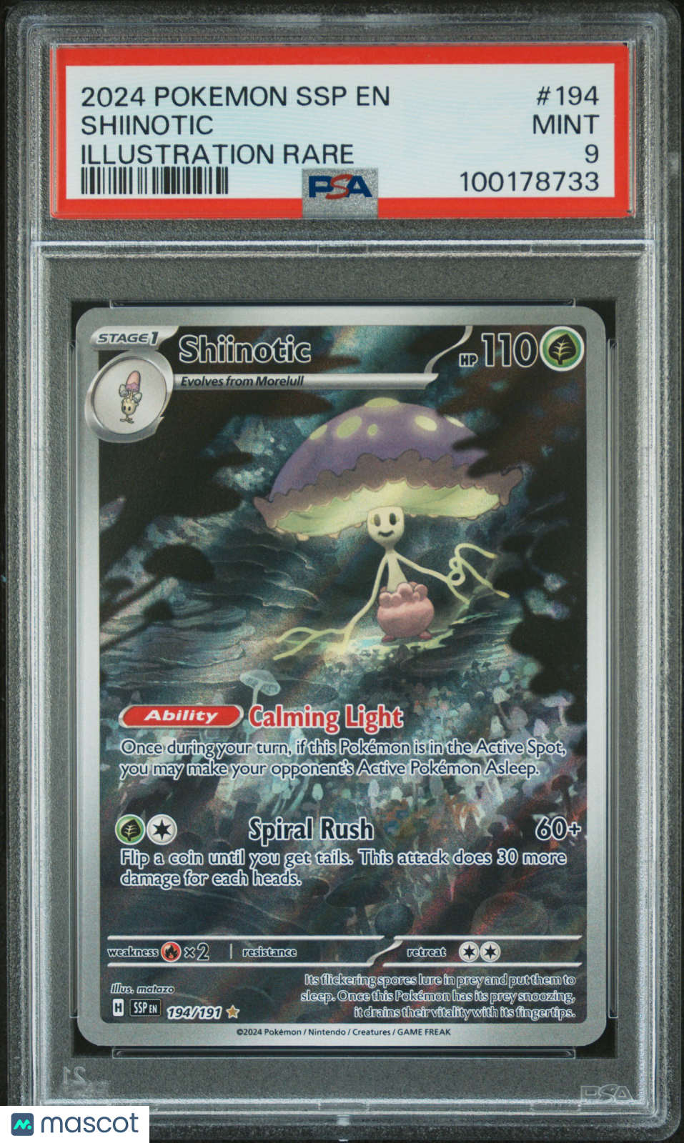 2024 Pokemon TCG—Shiinotic #194 Surging Sparks— Illustration Rare PSA 9