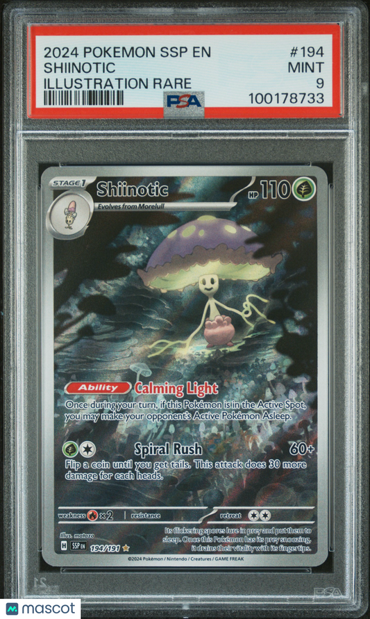 2024 Pokemon TCG—Shiinotic #194 Surging Sparks— Illustration Rare PSA 9