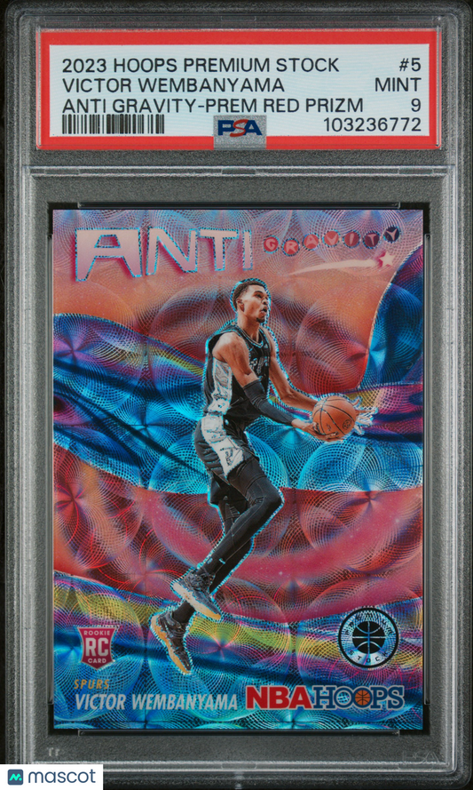 2023 Panini Hoops Premium Stock Basketball Victor Wembanyama Red Prizm #5 PSA 9