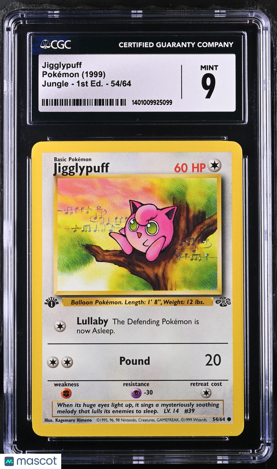 1999 Pokemon—Jigglypuff #54 Jungle— Non-Holo 1st Edition CGC 9