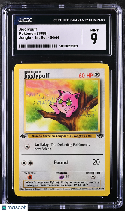 1999 Pokemon—Jigglypuff #54 Jungle— Non-Holo 1st Edition CGC 9