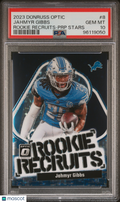 2023 Panini Donruss Optic Rookie Recruits Football—Jahmyr Gibbs #8 —PSA 10