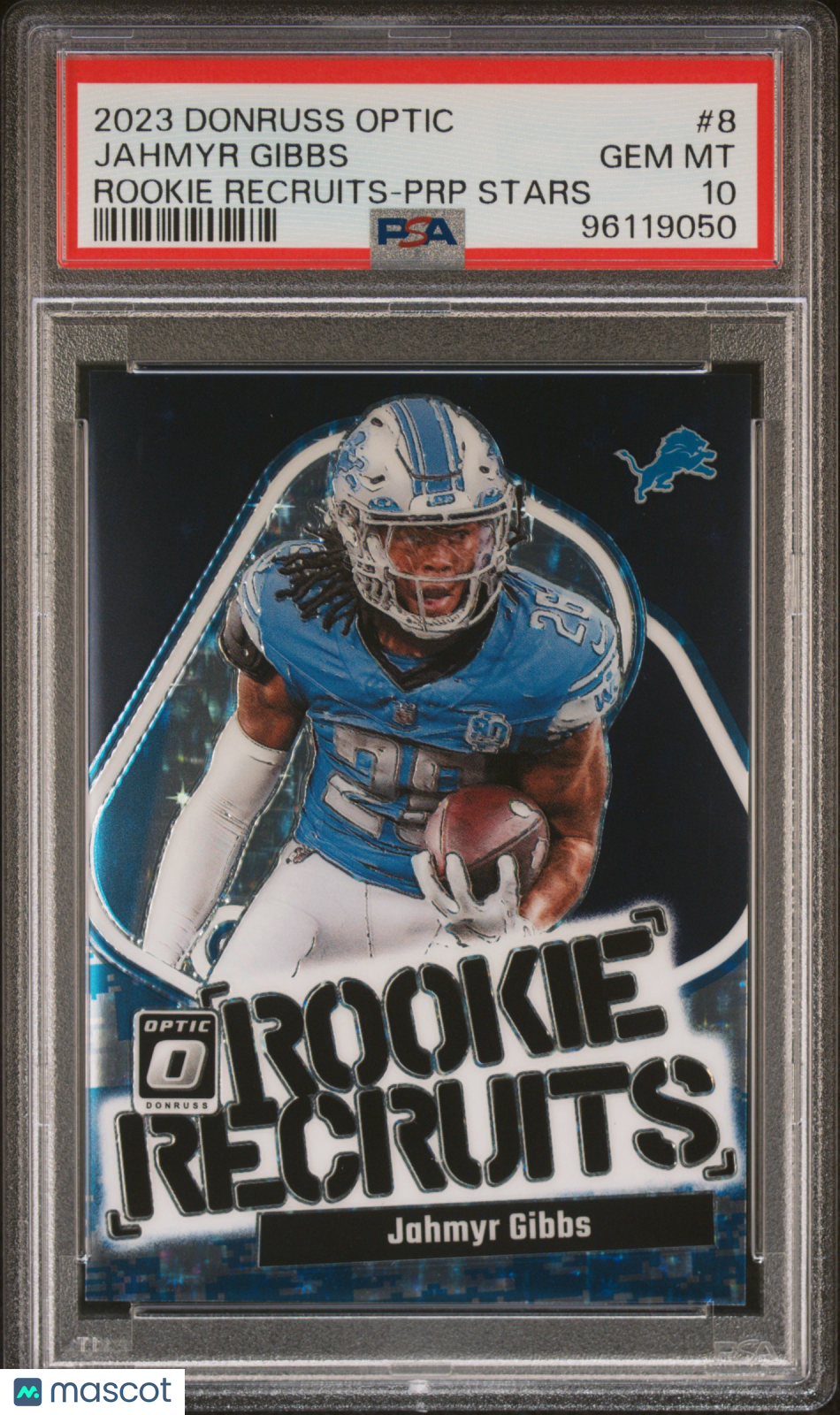 2023 Panini Donruss Optic Rookie Recruits Football—Jahmyr Gibbs #8 —PSA 10