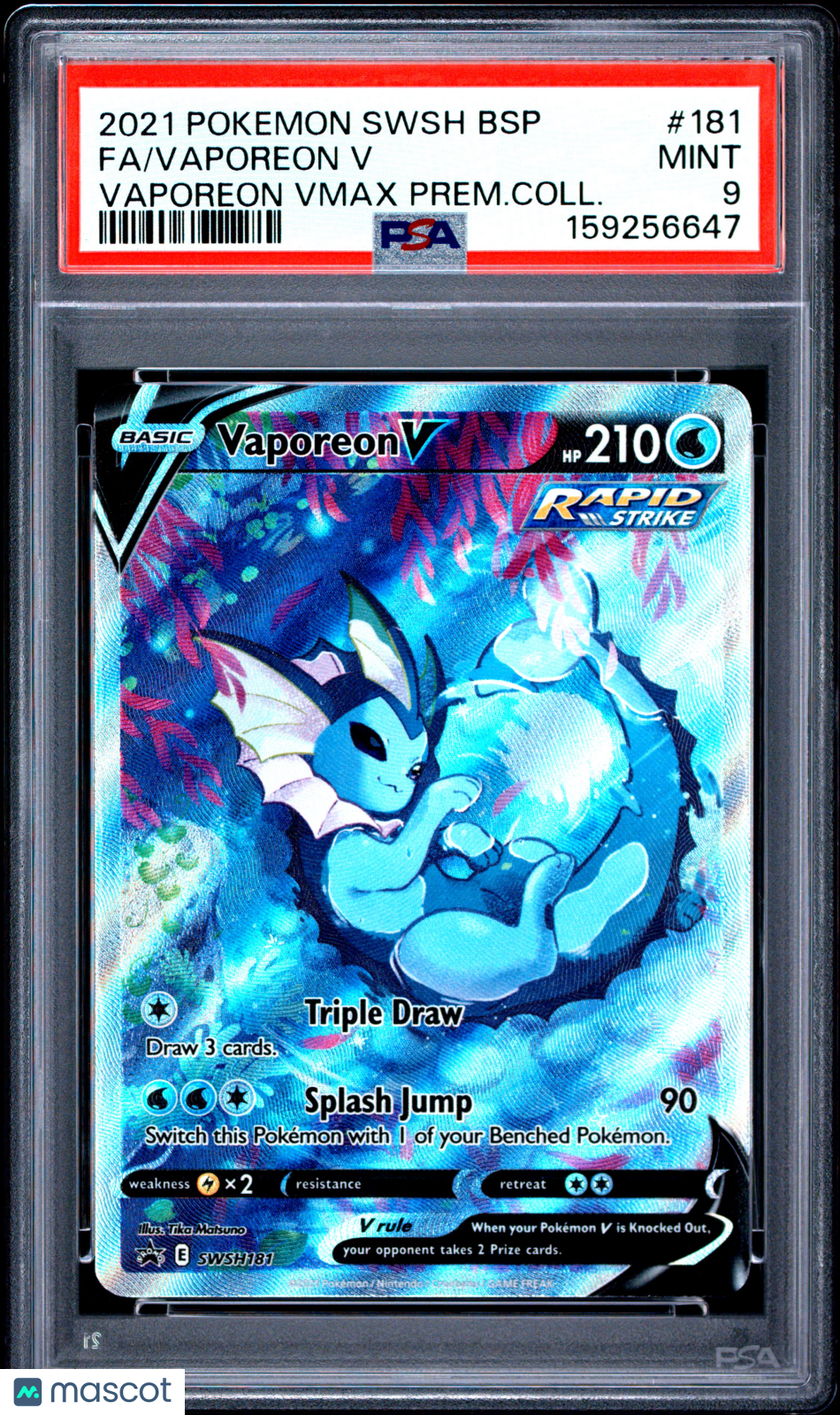 2021 Pokemon—Vaporeon V #181 Sword & Shield Promo—Black Star Promo PSA 9
