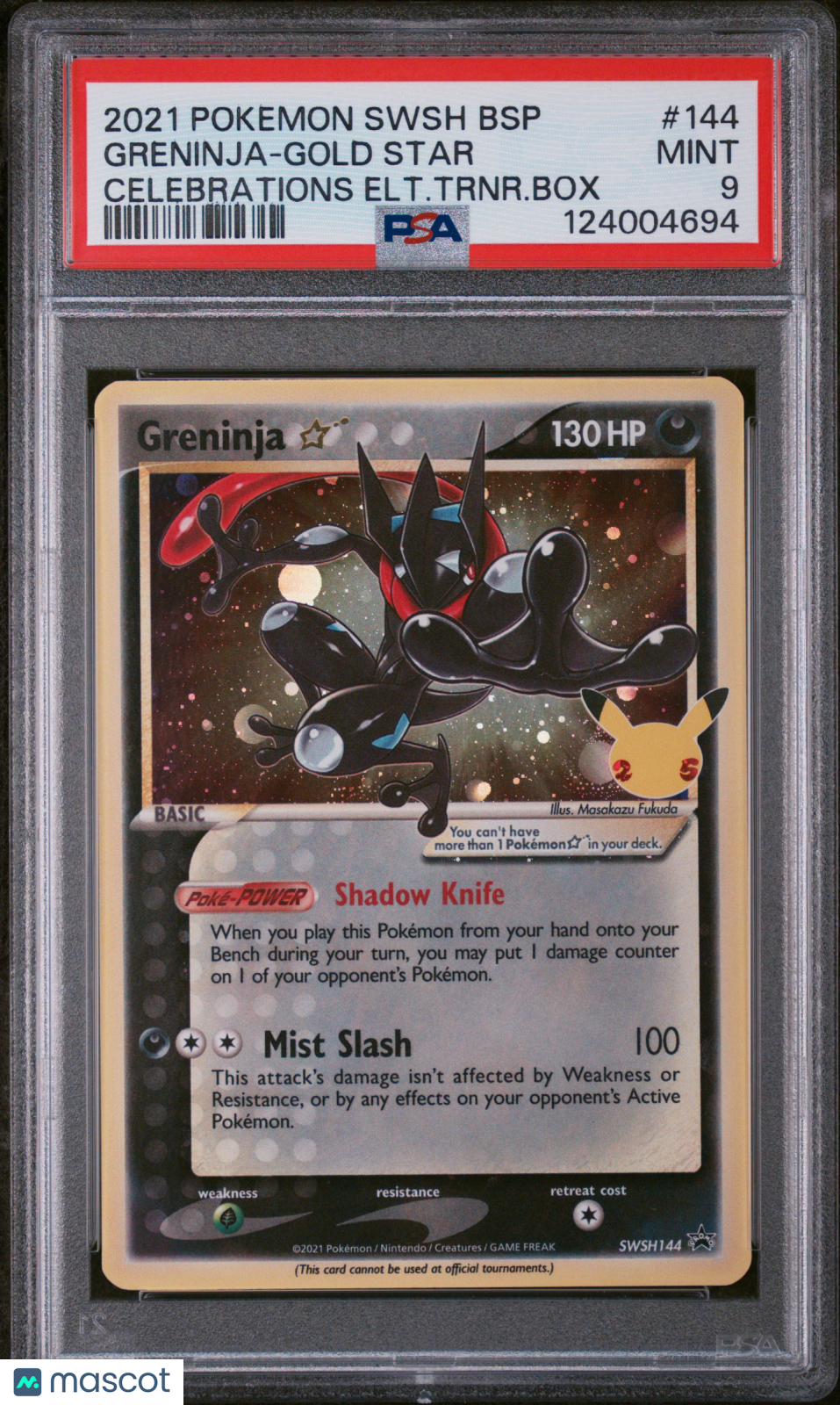 2021 Pokemon—Greninja Star #SWSH144 Celebrations—Black Star Promo Holo PSA 9