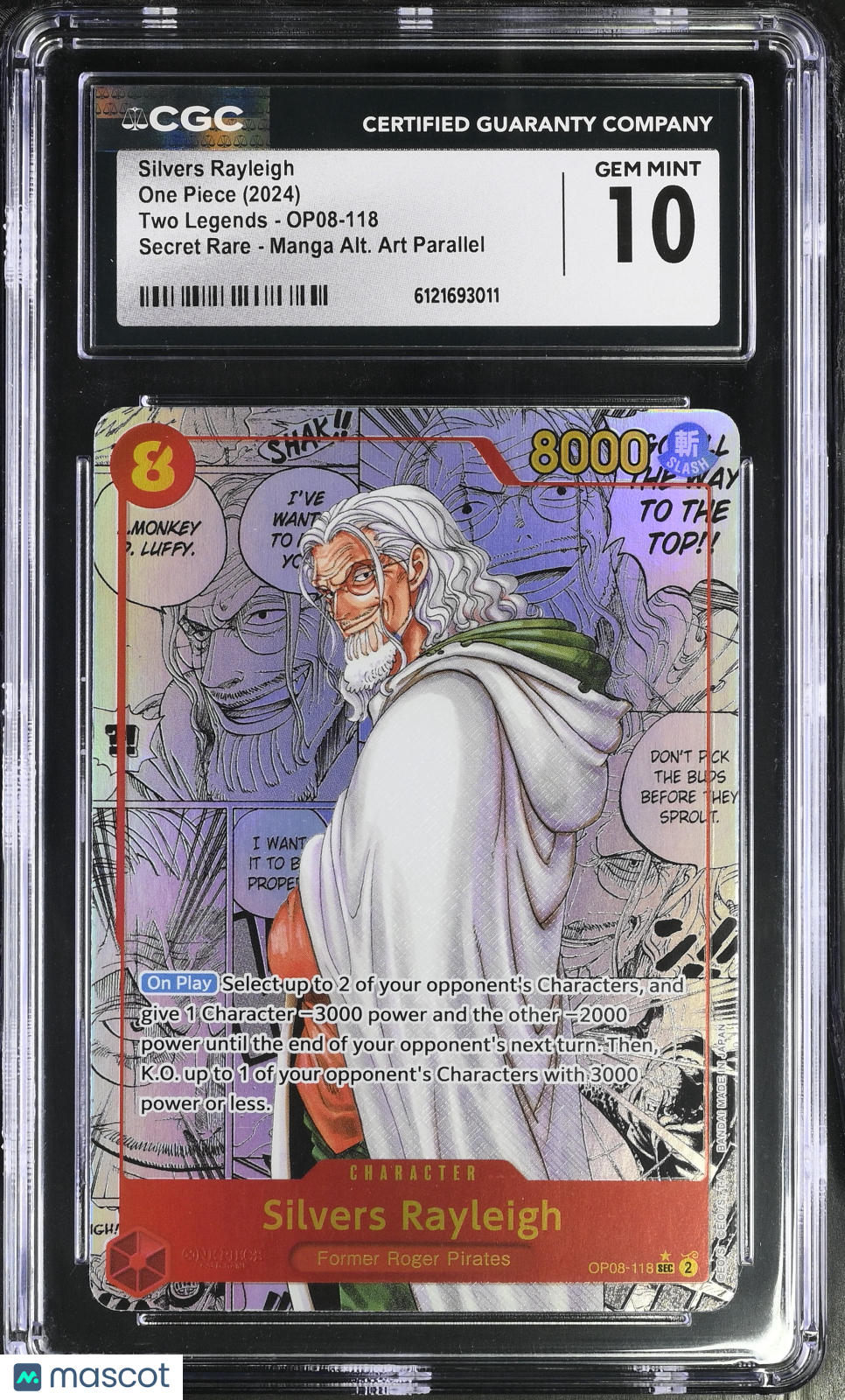 2024 One Piece—Silvers Rayleigh #OP08-118 Two Legends—Manga Alt. Art CGC 10