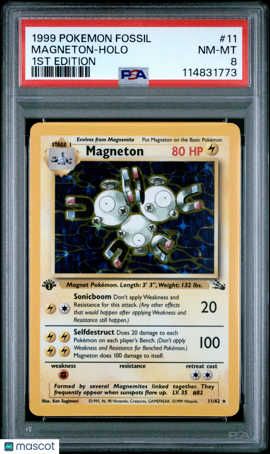 1999 Pokemon Magneton Fossil #11 1ST Edition PSA 8