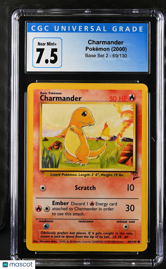 Charmander 2000 Pokemon Base Set 2 #69/130 CGC 7.5