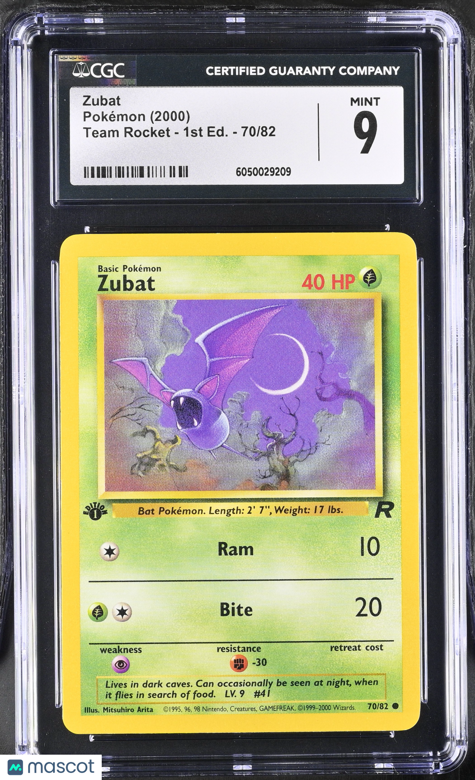 2000 Pokemon—Zubat #70 Team Rocket—Common Non-Holo 1st Edition CGC 9