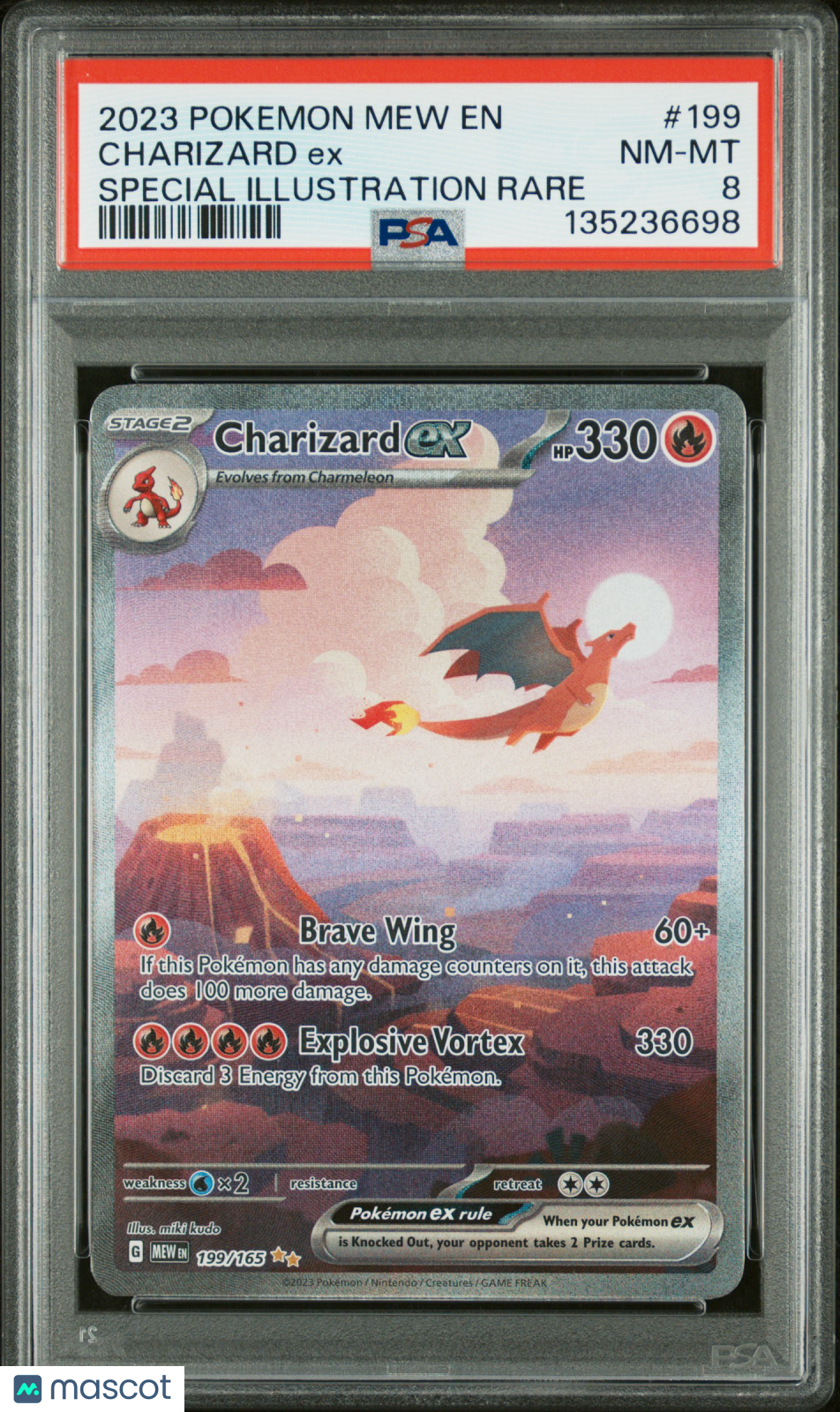 2023 Pokemon—Charizard ex #199/165 Scarlet & Violet 151—SIR Holo PSA 8