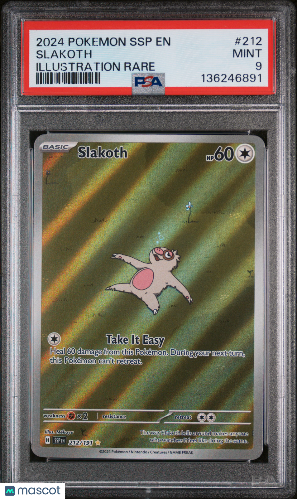 2024 Pokemon—Slakoth #212 Surging Sparks—Illustration Foil PSA 9