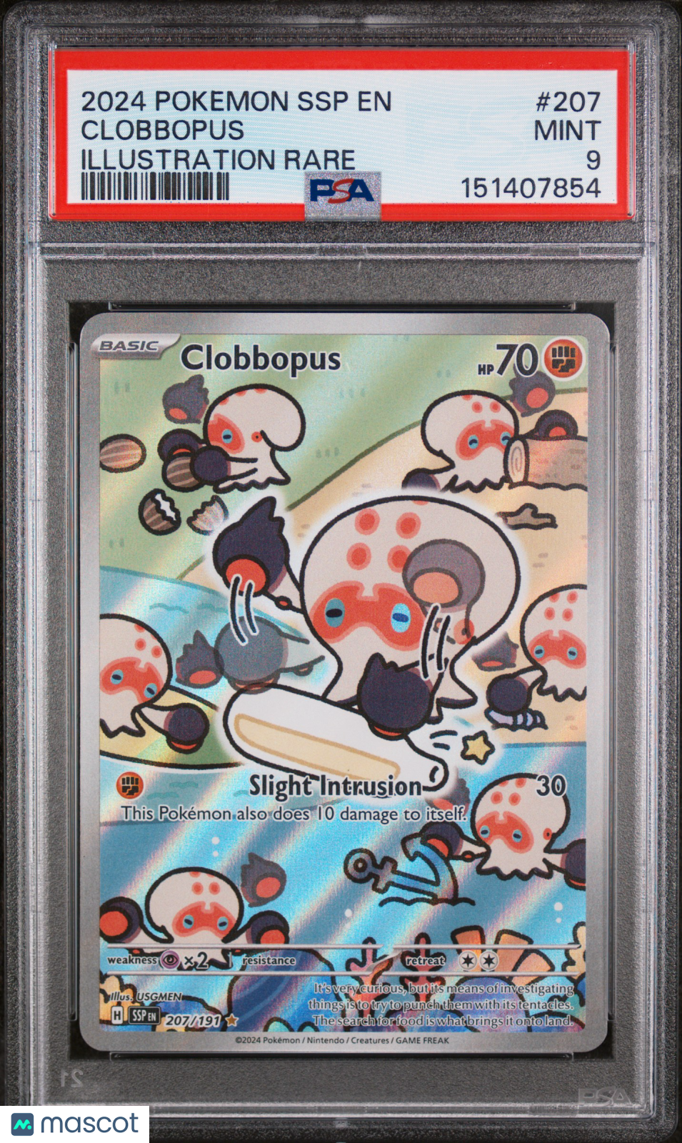 2024 Pokemon—Clobbopus #207 Surging Sparks—Illustration Rare Foil PSA 9