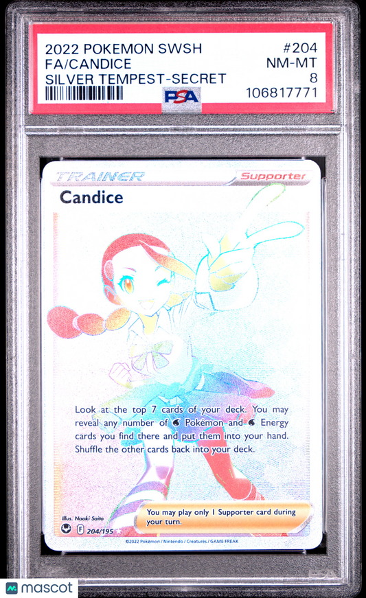 Pokemon TCG Candice Fa 2022 Pokemon Sword & Shield Silver Tempest Secret PSA 8