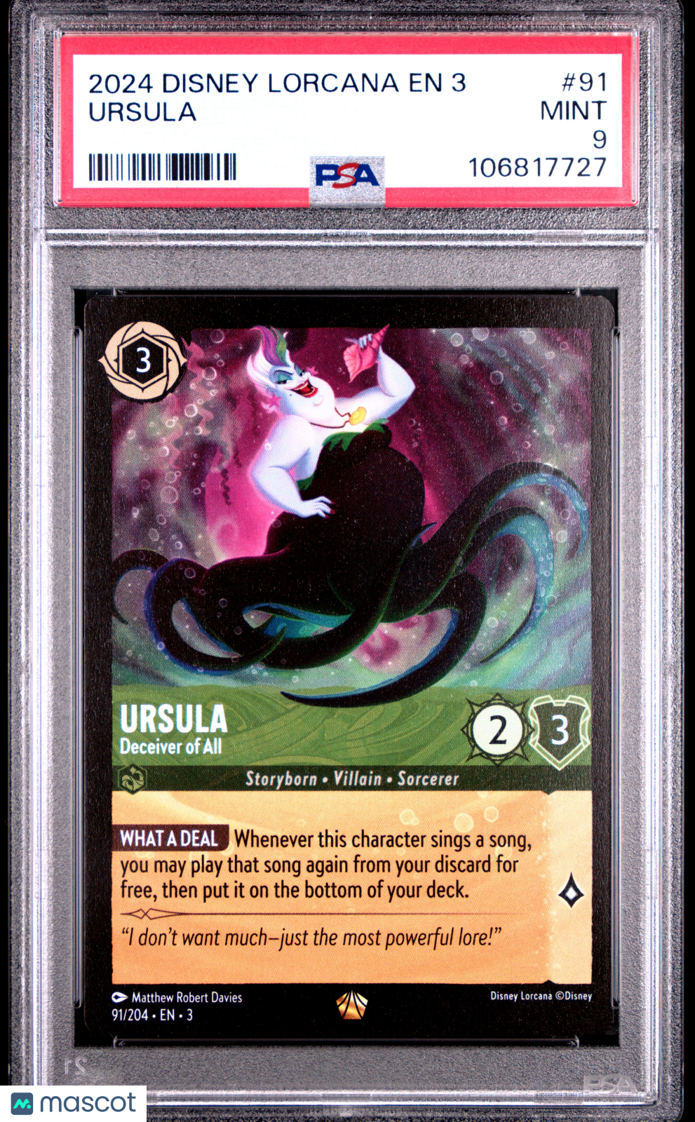 2024 Disney Lorcana—Ursula #91 Into The Inklands—Legendary Nonfoil PSA 9