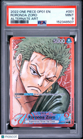 2022 One Piece CCG—Roronoa Zoro #001 Romance Dawn—Leader Foil PSA 9