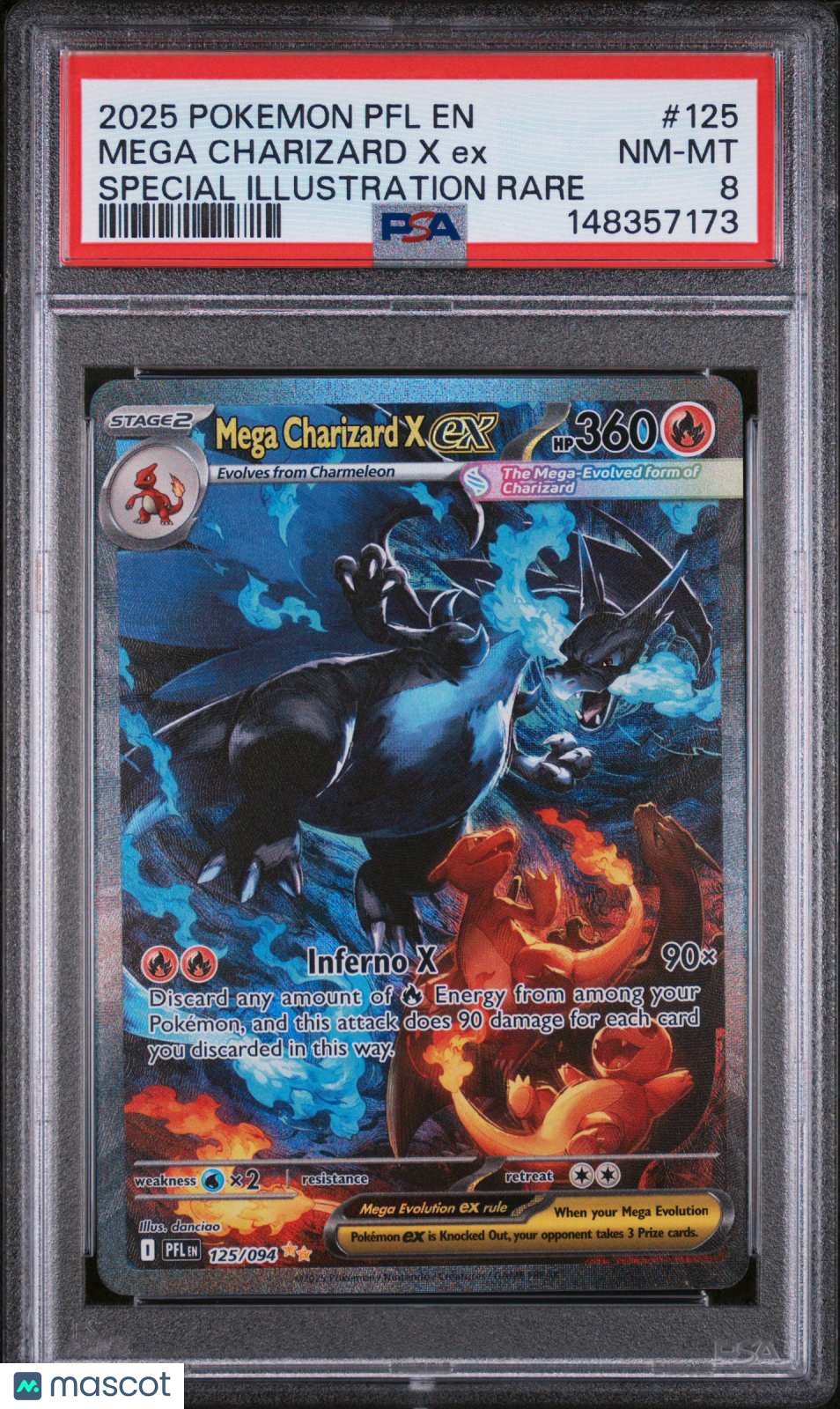 2025 Pokemon—Mega Charizard X ex #125/094 Phantasmal Flames—SIR Holo PSA 8