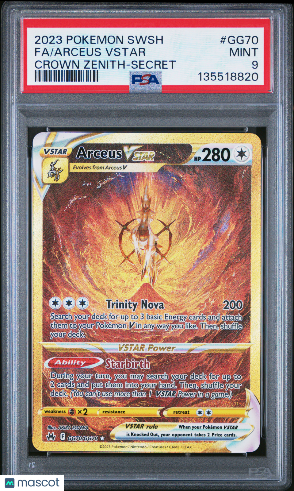 2023 Pokemon—Arceus VSTAR #GG70 Crown Zenith: Galarian Gallery—Secret Rare PSA 9
