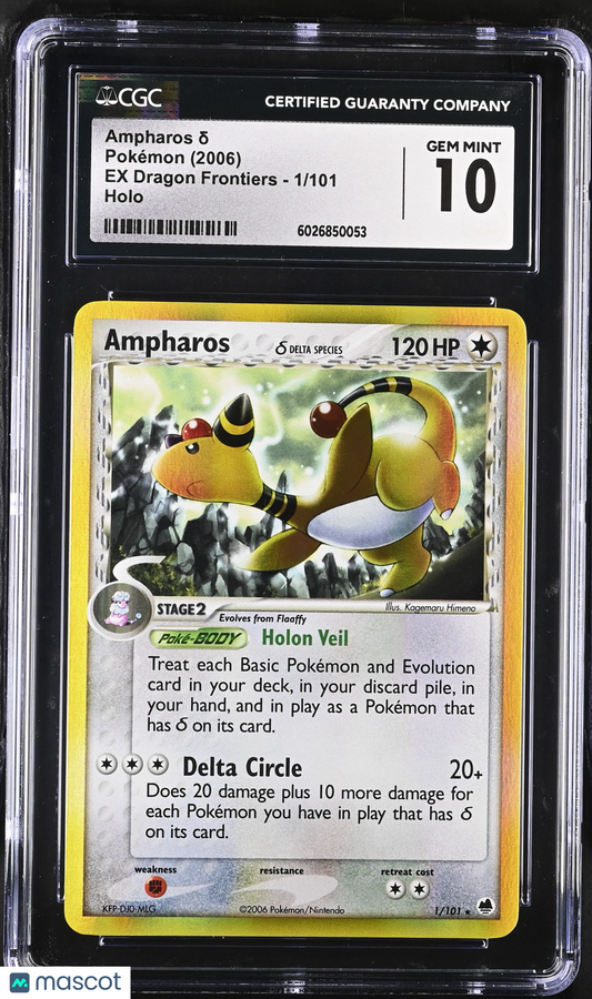 2006 Pokemon—Ampharos δ #1/101 EX Dragon Frontiers— Holo CGC 10