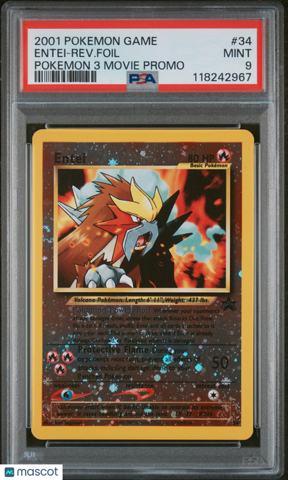 2001 —Entei #34 Pokemon Game Movie—Black Star Promo Reverse Holo PSA 9