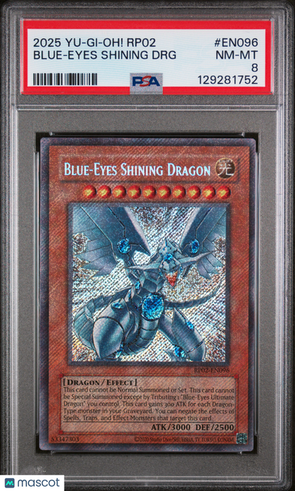 —Blue-Eyes Shining DRG #EN096 2025 Yu-Gi-Oh! Rp02-Retro Pack 2— PSA 8