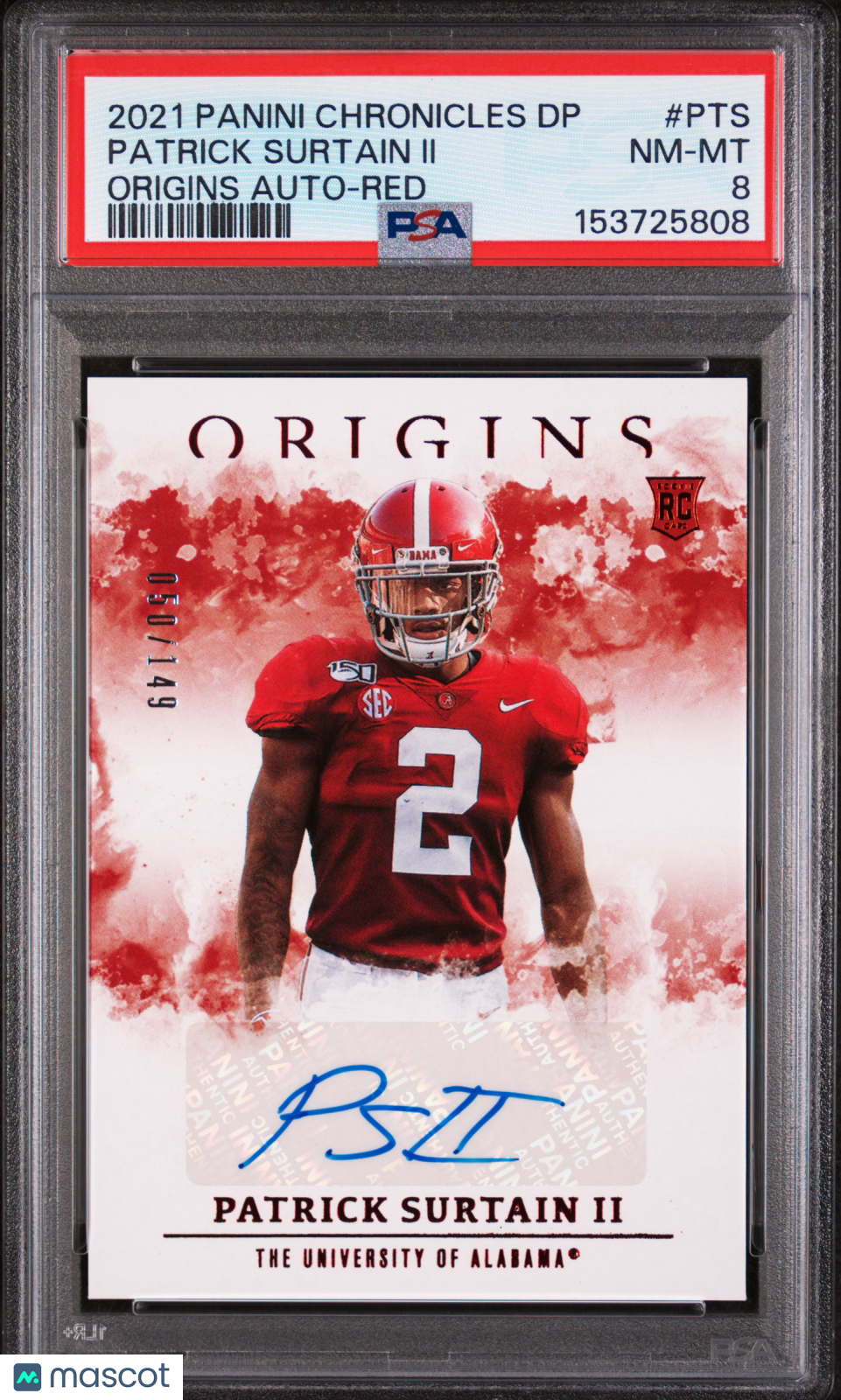 2021 Panini Chronicles Draft Picks Origins Rookie—Patrick Surtain II—PSA 8