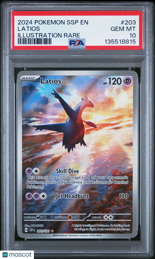 Latios 2024 Pokemon SSP EN-Surging Sparks #203 Illustration Rare PSA 10