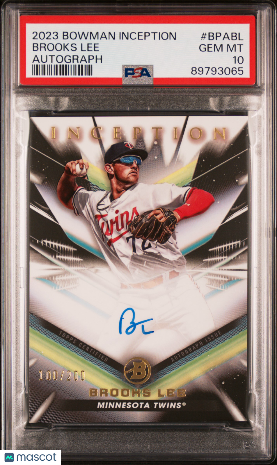 2023 Bowman Inception Autographs Baseball—Brooks Lee #BPABL 100/200—PSA 10