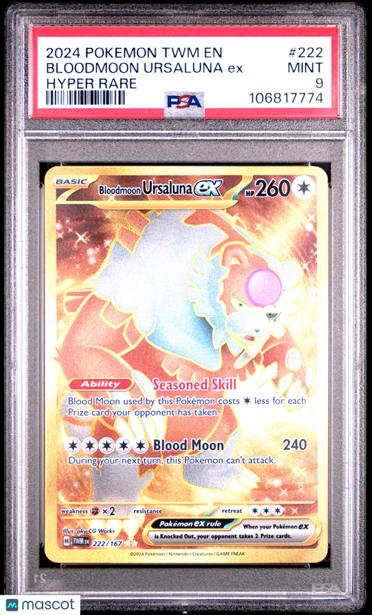 2024 Pokemon TCG Bloodmoon Ursaluna EX Twilight Masquerade #222 PSA 9