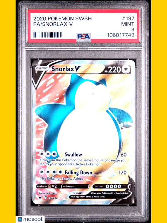 2020 Pokemon TCG Snorlax V Fa Sword & Shield #197 PSA 9