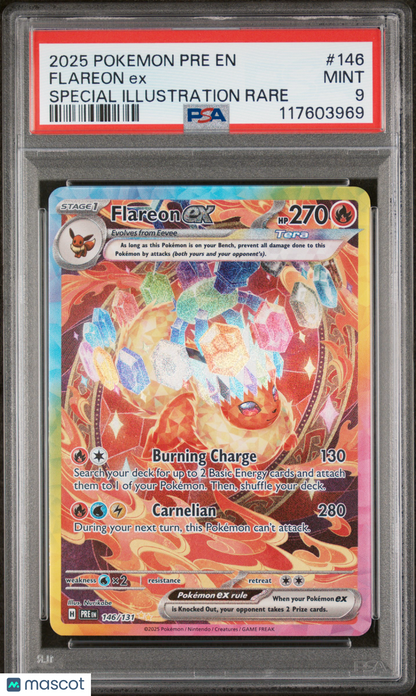 2025 Pokemon—Flareon EX #146 Prismatic Evolutions— SIR PSA 9
