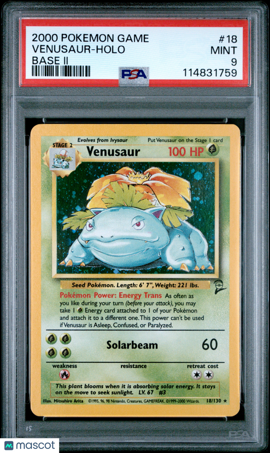 Venusaur 2000 Pokemon Game Base II #18 Base II PSA 9