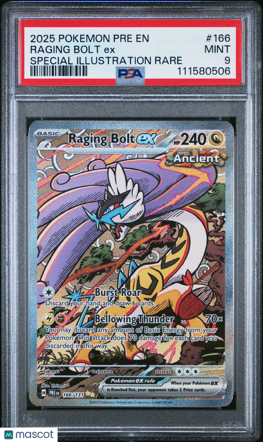 2025 Pokemon Raging Bolt EX Prismatic Evolutions #166 SIR PSA 9