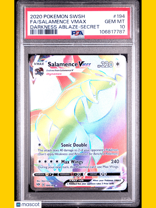 Pokemon TCG Salamence Vmax Fa 2020 Darkness Ablaze Secret PSA 10
