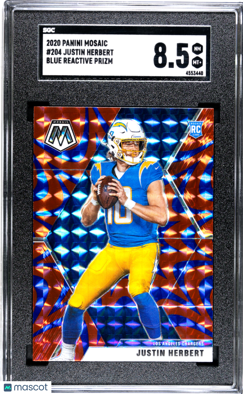 2020 Panini Mosaic Football—Justin Herbert #204 Blue Reactive Prizm —SGC 8.5