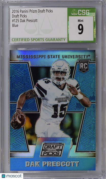 2016 Panini Prizm Draft Picks Football—Dak Prescott #125 Blue —CGC 9