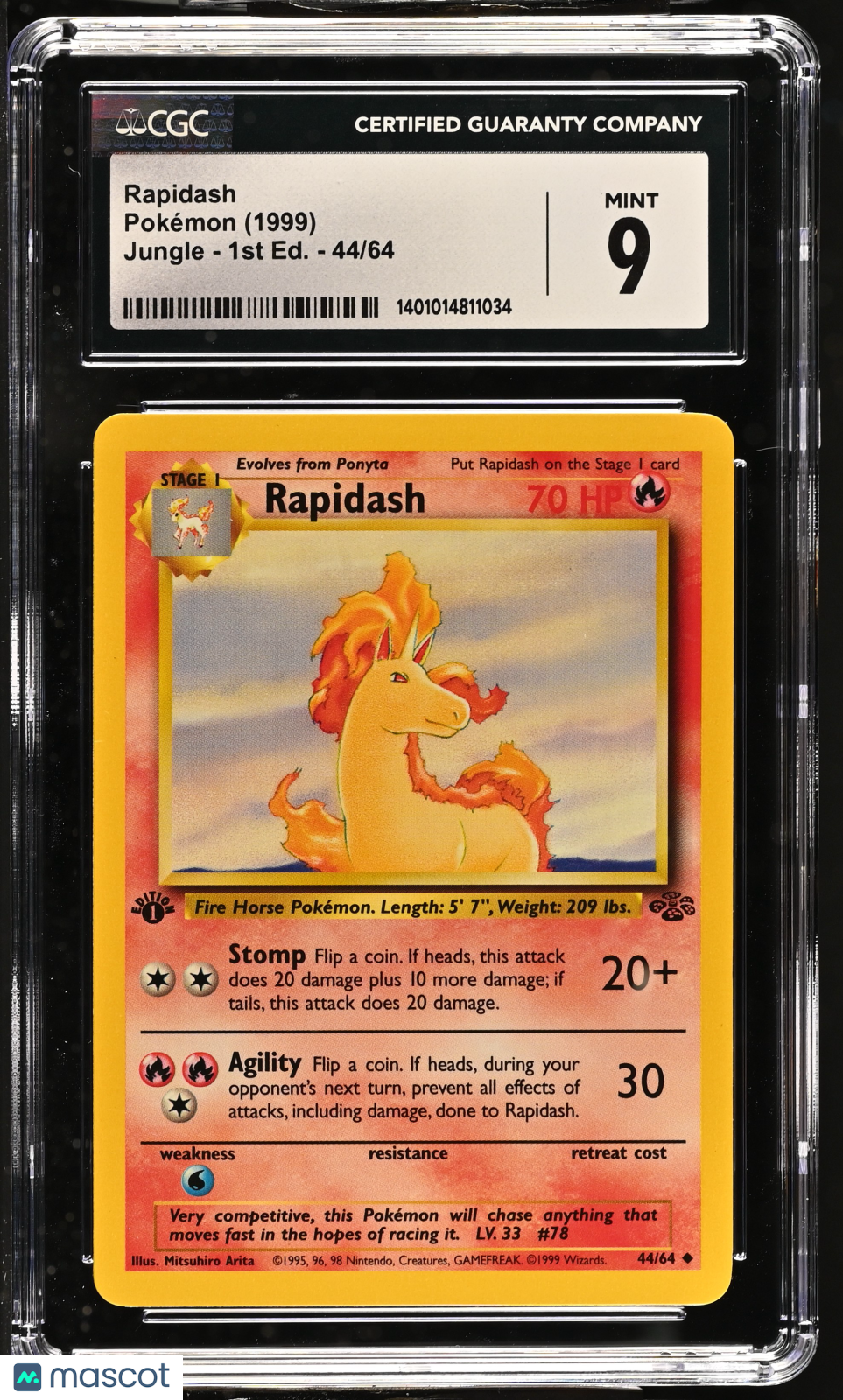 1999 Pokemon Rapidash Jungle #44/64 1st Edition CGC 9 - Papa Joey's Collectibles