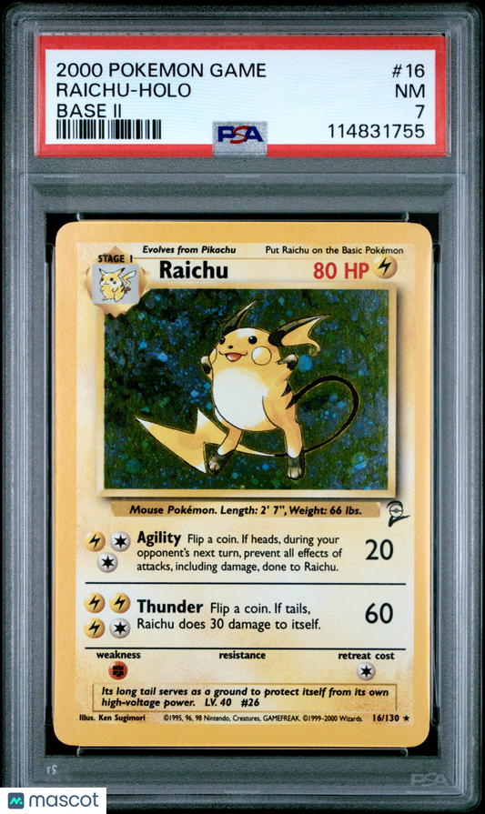 2000 Pokemon Raichu Base Set 2 #16 Holo PSA 7